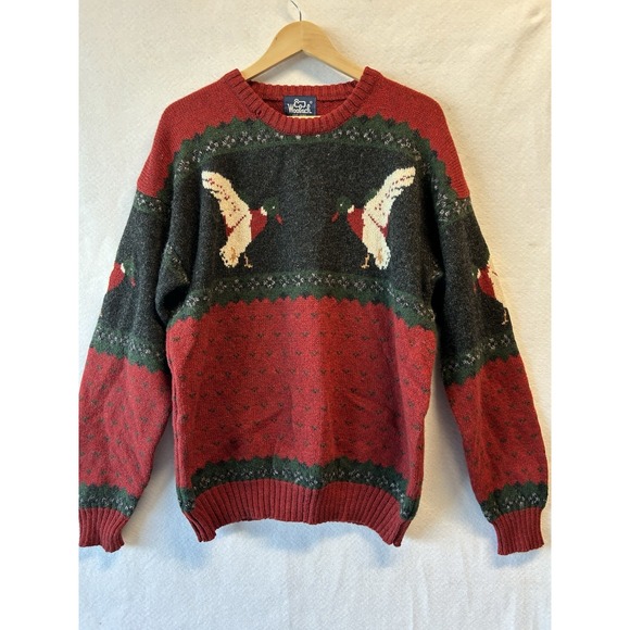 Woolrich Other - Vintage Woolrich Sweater Green Mallards Ducks Men's 100% Wool Red Long Sleeve